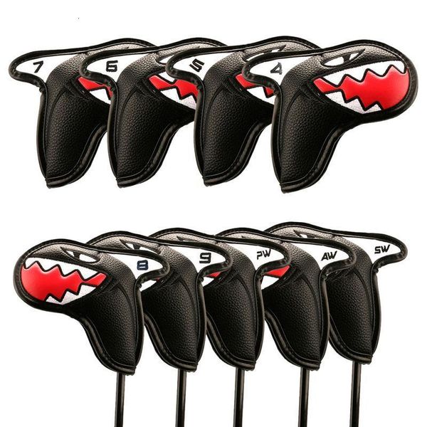 Autres produits de golf 9pcs couverture de fer de club de golf couvertures de tête de fer de golf conception de requins mignons avec numéro couverture de protection de golf accessoires de golf 230612