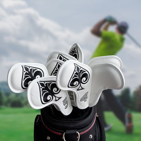 Autres produits de golf Ace Of Spades 10pcs / Set Couverture de tête de golf Couverture de club de golf blanche Couverture de fer à tête compensée en velours 4-9 ASPX 230617