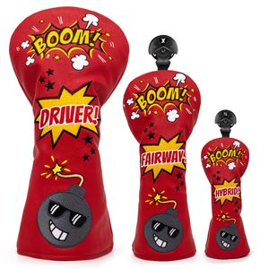 Andere golfproducten Headcovers voor golfclubs Red Bomb Bombs Premium Leather Golf Wood Headcovers Set Golfclubheadcovers voor Driver Fairway Hybrid 230612