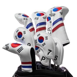 Autres produits de golf Couvre-têtes de golf Corée Patriotisme Couvre-têtes de golf Ensemble pour pilote de fer de golf Fairway Hybrid Blade Putter Alignment Stick 230907