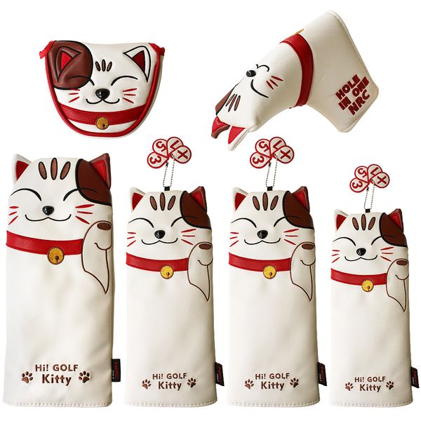 Otros productos de golf Cubierta para cabeza de golf Lucky Cat Cubierta para cabeza de golf para conductor Fairway Hybrid Putter PU Protector de cuero Cierre magnético 230901