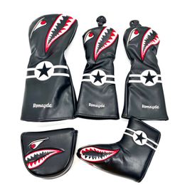 Andere golfproducten Golf PU Leather Wood Head Cover Golf Driver Fairway Wood Hybrid Head Covers Shark Cartoon Pattern Golf Club Protective Sleeve 230821