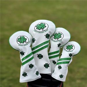 Autres produits de golf Bonne chance Four Leaf Clover Golf Cover pour pilote Fairway Hybrid Blade Putter PU Cuir Fer Headcovers Blanc Noir Protecteur 231113