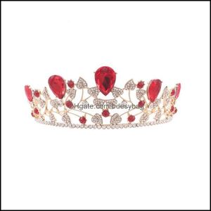 Otras joyas para el cabello Joyería de moda Mujeres Boda Nupcial Tiara Corona Barroco Barrettes Hairband Clip Red Drop Entrega 2021 SC6GD