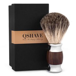 Autres articles d'épilation Qshave Man Pure Badger Hair Blaireau Bois 100% pour rasoir de sécurité Rasoir de sécurité classique droit 11,5 cm x 5,6 cm Grain de bois 230208