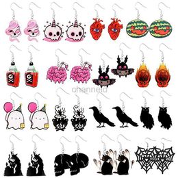 Otros pendientes de Halloween lindo dibujos animados gato cuervo ofo bat pendientes colgantes joyas acrílicas accesorios versátiles 240419