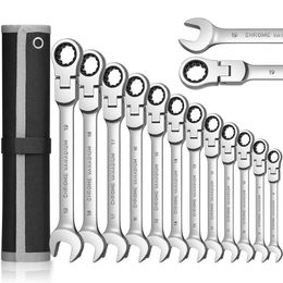 Andere handgereedschap Combinatie Ratcheting Wrench Set Chrome Vanadium Steel Flexhead sleutelsleutel met metrische 72Tooth Box End Universal 221202