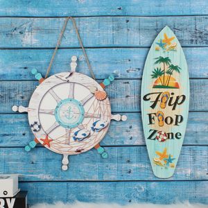 Andere handgereedschap Creative Wood Surfboard Hanger Solid Wood Ship Steerwiel Restaurant Decoratie Lijst Wall Monted Home Decoratie