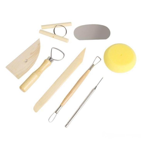 Autres outils à main outil de poterie bricolage 8 pièces/ensemble outils de moulage en céramique d'argile-ensemble d'éponges en bois en acier inoxydable RRC754