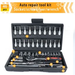 Andere handgereedschap Handgereedschap Sets Home Bicycle Car Repair Tool Kit Set Mechanische gereedschappen Doos 14-inch Socket Socket Ratchet Schroevendraaiergereedschap Kits 230517