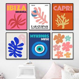 Andere handgereedschap Ibiza Mykonos Muse oog Tulum Coral Flower Wall Art Canvas schilderen Noordse posters en afdrukken Wandfoto's voor woonkamer decor