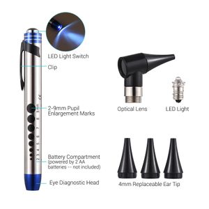 Autres articles de beauté et de santé 2 en 1 Otoscope et kit d'outils de diagnostic des yeux Portable en acier inoxydable Otoscope optique portable Oreilles Fournitures de diagnostic 231020