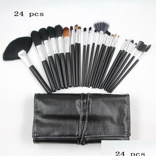 Autres articles de beauté de santé Ensembles de pinceaux de maquillage de 24 pièces Outil de poche en cuir de poil de chèvre Coloris Cosmétiques professionnels Kit de pinceaux de maquillage Dhr4J