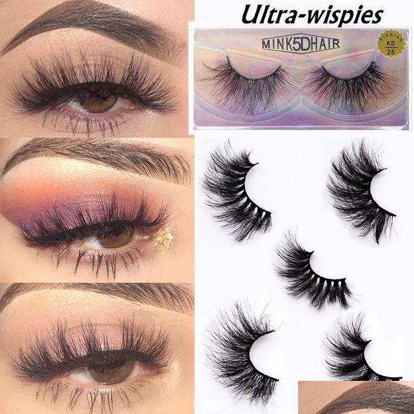 25Mm Faux Cils 3D Naturel Curl Lashes Faux Cheveux De Vison Dramatique Long Wispies Fluffy Cils Fl Bandes Dhyfs