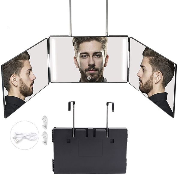 Otros artículos de belleza para la salud Espejo de 3 vías para autocorte de cabello 360ﾰ con luces LED Trifold Haircut Recargable Altura ajustable 230114