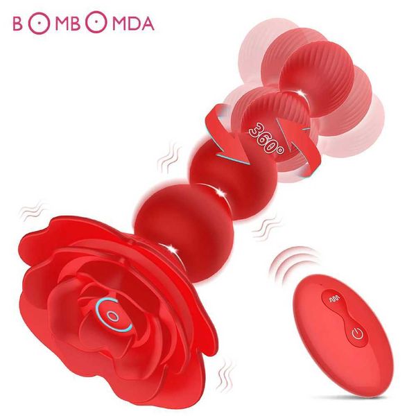 Autres éléments de beauté de la santé Vibratrice de fiche anale 360 Rotation Perle Perle Prostate Massage Vaginal Stimulateur Rose Remote Contrôle S pour les hommes Femmes Y240503