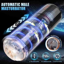 Otros artículos de belleza para la salud Masturbadores masculinos automáticos Copa Empuje Vibración giratoria Manos libres Bolsillo Coño Stroker 3D Manga realista Adulto Q240117