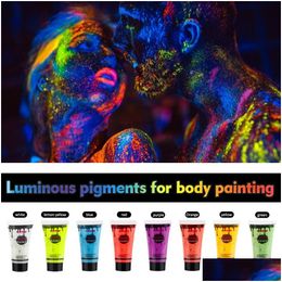 Autres articles de beauté de santé Peinture pour le corps 8pcs / ensemble 10 ml pigments d'escent pour le visage maquillage de couleur UV maquillage d'Halloween maquillage cosplay lueur dans le noir BK Dhths