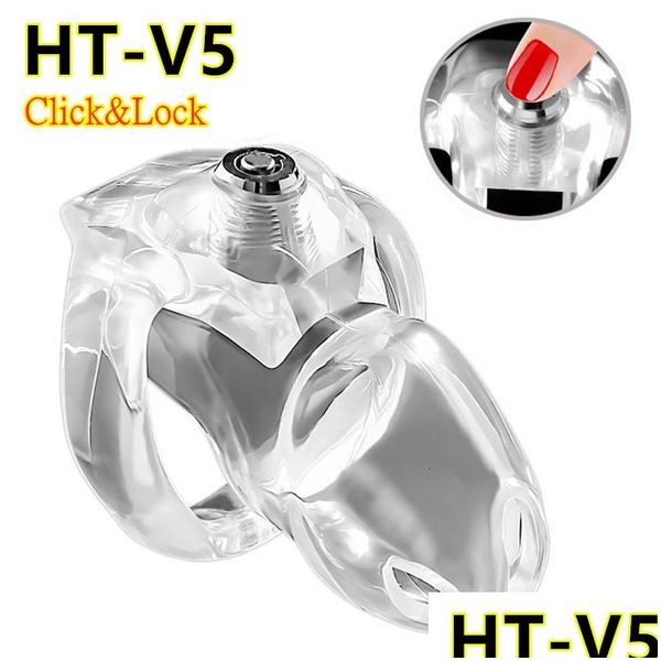 Otros artículos de belleza para la salud Cockrings Htv5 Click Lock Dispositivo de castidad masculina Manga del pene Anillos de jaula para pene Bdsm Bondage Adt Juguetes para hombre DH5H4