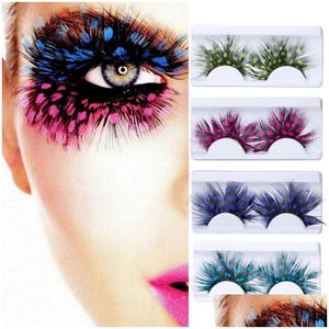 Autres articles de beauté de santé Colorf Fashion Maquillage des yeux 3D Faux cils Art de la scène exagéré Faux plumes orange Cils Drop Delive Dhbh3