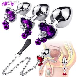 Autres éléments de beauté de la santé Crystal Heart Buttplug en acier inoxydable Chaîne de ceinture anale Bell PENDANT PROSTATE MASSAGEUR SM FEMME Y240402