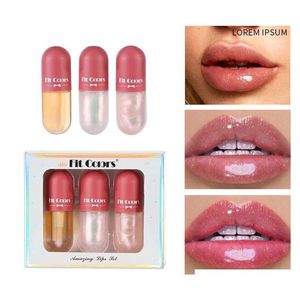 Autres articles de santé et de beauté Crystal Jelly Clear Lip Gloss Capse Plumper Oil Set Brillant Hydratant Femmes Maquillage Teinte Costume Drop Delive Dhqqi