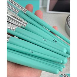 Autres articles de beauté Health Designer Blue Makeup Brush Letter Logo Tool 12 PCS avec sac de rangement boîte cadeau fille fille Valentin Day Birthday Dr Dhzrn