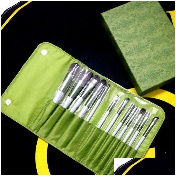 Otros artículos para la salud diseñador de maquillaje gris cepillo clásico logo herramienta suave 12 piezas con bolsa de almacenamiento caja de regalo verde chicas v dhk59