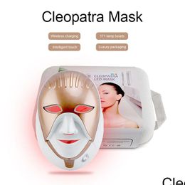 Autres articles de beauté de santé Dispositifs de soins du visage Masque LED PDT Podynamic 8 Couleur Cléopâtre 630nm Lumière rouge Smart Touch Neck Hine 230617 Dhufd