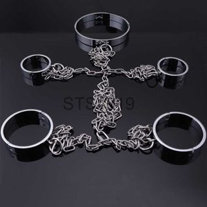 Autres articles de santé et de beauté Ensemble de bondage BDSM lourd Menottes Collier de cheville Serrure de bondage en métal SM Fétiche Porter avec des jeux de chaîne Esclave pour femme Hommes x0821 x0821