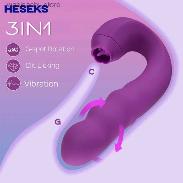 Autres articles de beauté de la santé HEESEKS 3IN1 CLITORAL LICKING ROTATING G Vibrateur Spot Clit Dildo Vaginal Vibrant Stimulateur Toys Adult For Women L49