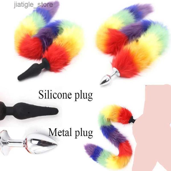 Autres articles de beauté Health Hotx Metal Silicone Colored Rainbow Anal Plug Artificial Fox Fox Tail Butt Plug Masturbation Masturateur BDSM Play-Playing Adult Y240402