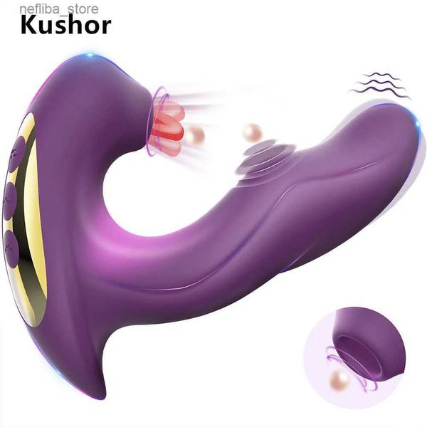 Otros elementos de belleza de la salud Kushor 3 en 1 vibrador de succión del clítoris hembra para mujeres clítoris clítoris sucker tinquing consolador adultos bienes juguetes para adultos l410