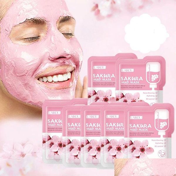 Autres articles de beauté et de santé Laikou Japon Sakura Mud Masque pour le visage Nettoyant Blanchissant Hydratant Contrôle de l'huile Argile Masques de soins de la peau du visage D Dhl8L