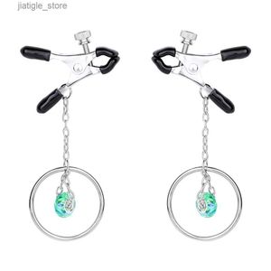 Otros artículos de belleza de la salud Gran pinza de pezón de metal con cadena y clips de pezón ajustables de colgante 1Crystal a juegos de sexo SM para pareja y mujer Y240402