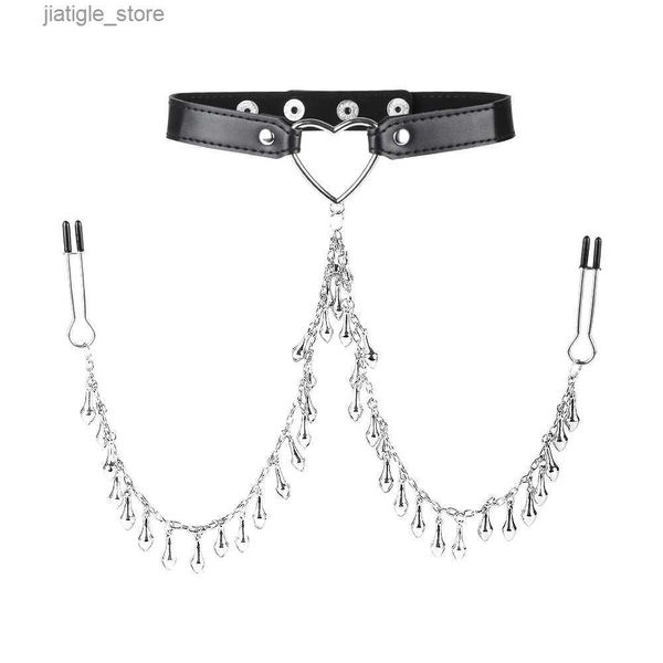 Autres articles de beauté Santé Collier en cuir avec serrage de mamelon Bondage Autaignage Choker Flirting Toys for Women and Couples Y240402