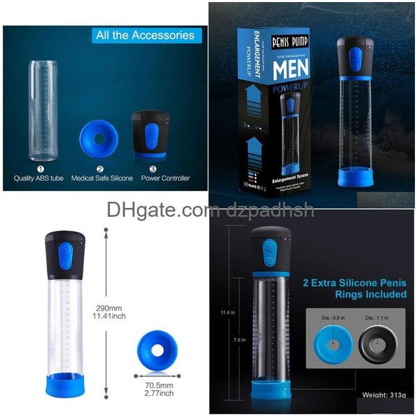 Otros artículos de belleza de salud Matic Bomba de pene eléctrica Ampliación Vacío Prolongar Potenciador Ampliador Extensor Adt Juguete para hombres Gays Dro DHBpx