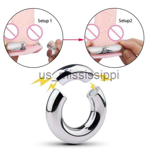 Otros artículos de belleza para la salud Anillo de pene de metal Herramienta de eyaculación retardada Magnético Acero inoxidable Pene Bondage Lock Cock Ring Heavy Male Metal Scrotum Stretcher x0825