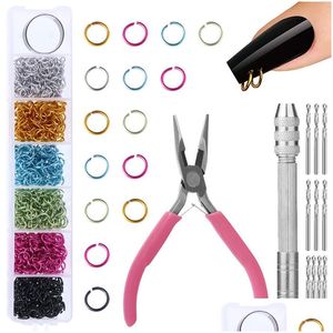 Autres articles de beauté de santé Nail Dangle Charm Piercing Tool Kit Environ 900pcs 6mm Anneaux de saut Métal Punk Design Charms pour DIY Art Décor Dhyft