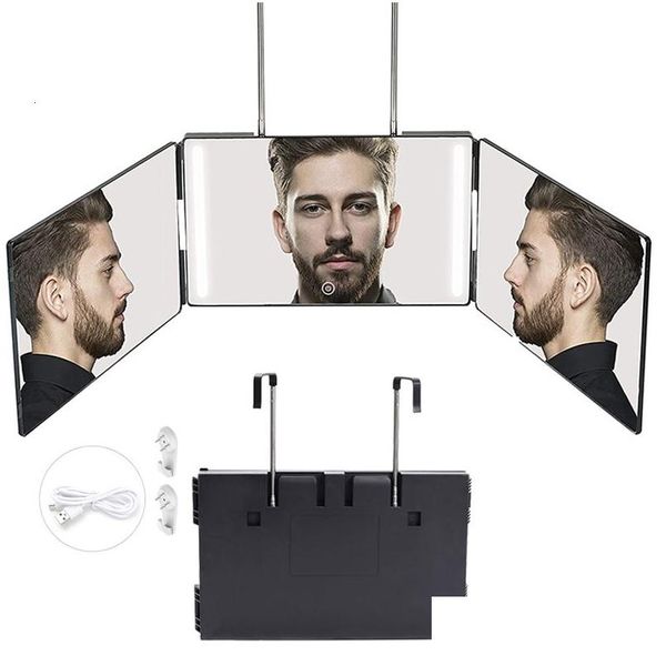 Otros artículos de belleza para la salud Otros artículos de belleza para la salud Espejo de 3 vías para autocorte de cabello 360° con luces LED Recarga de corte de pelo triple Dhw16