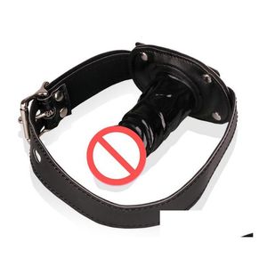 Andere gezondheidsschoonheidsartikelen Penis Stop Zwarte afsluitbare riem op Sile Dildo Mouth Gag Slaven Lederen Harness Restraint Toys For Couple Dhamx