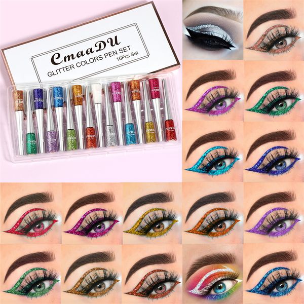 Otros artículos de belleza para la salud Maquillaje profesional Plata Oro rosa 16 colores Kit de delineador de ojos con brillo líquido Delineadores de ojos brillantes para mujeres Pigmento Cosméticos 230602