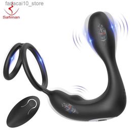 Andere gezondheids- en schoonheidsartikelen Safiman Prostaatstimulator Anale vibrator Man met cockring Vibrerende buttplugs voor mannen 12 vibratiestanden Draadloos Q240117