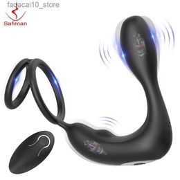 Otros artículos de belleza para la salud Safiman Masajeador de próstata Vibrador anal masculino con anillo para el pene Tapones vibratorios para hombres 12 modos de vibración Inalámbrico Q240117