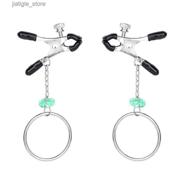 Otros artículos de belleza de la salud Subgrafías de pezones sexuales con cadena y 1 clips de pezón ajustables de cristal para juegos SM para mujeres y pareja S Y240402