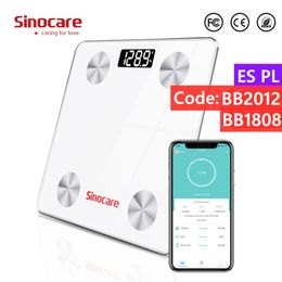 Andere Gezondheid Beauty Items Sinocare Smart Lichaamsvet Samenstelling Weegschaal Badkamer Test 12 Datum Massa BMI Gewicht LED Display Bluetooth 230801