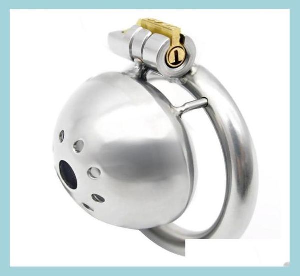 Otros artículos de belleza para la salud Dispositivo de castidad masculina de acero inoxidable Slth Lock Súper pequeño y corto Jaula para pene Cinturón con anillo para pene Dh7Z67819748