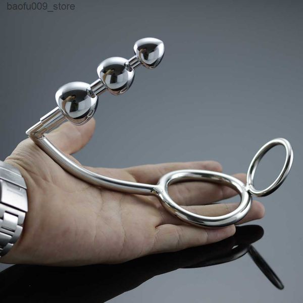 Otros artículos de belleza de la salud hombres de acero inoxidable gancho anal Beads enchufe anillo de polla de metal tapón de metal masajeador de próstata enchufe anal pene scotum anillo s Q230919