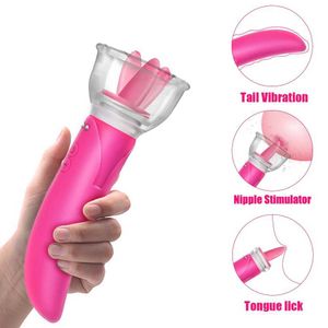 Autres éléments de beauté de la santé Longue Pompe de léchage Clitoris G-spot vibrateur faux pénis deux têtes femelles massages mammaires vaginaux adultes Q240508