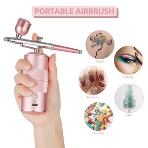 Autres articles de beauté Health Top Airbrush Spray Gun Gun Oxygène Injecteur Hydrate Cleanse Mini Air Compressor Kit Nano Mist Pulporner pour le gâteau de maquillage Art Nail 230811